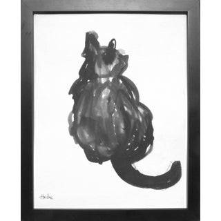 "Cat" Contemporary Ink Drawing by Martha Holden, Framed For Sale
