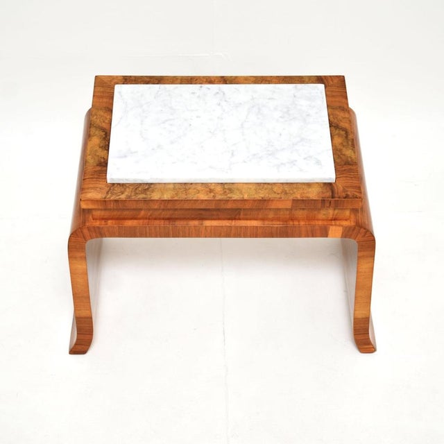 Wood Art Deco Burr Walnut Side Table with Marble Top, 1930 For Sale - Image 7 of 10