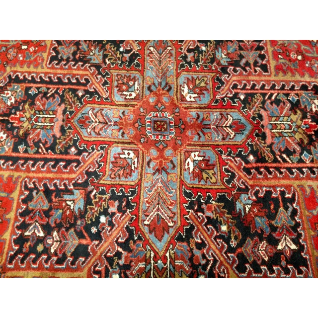 Vintage Oversize Heriz Rug, Hand-Knotted Geometric Pattern, Red & Ivory, 11’ X 19’ For Sale In Chicago - Image 6 of 12