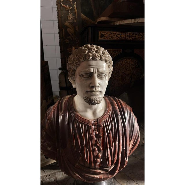 Impressive bust of a Roman emperor, created in the early 20th century and inspired by the celebrated portrait sculptures...