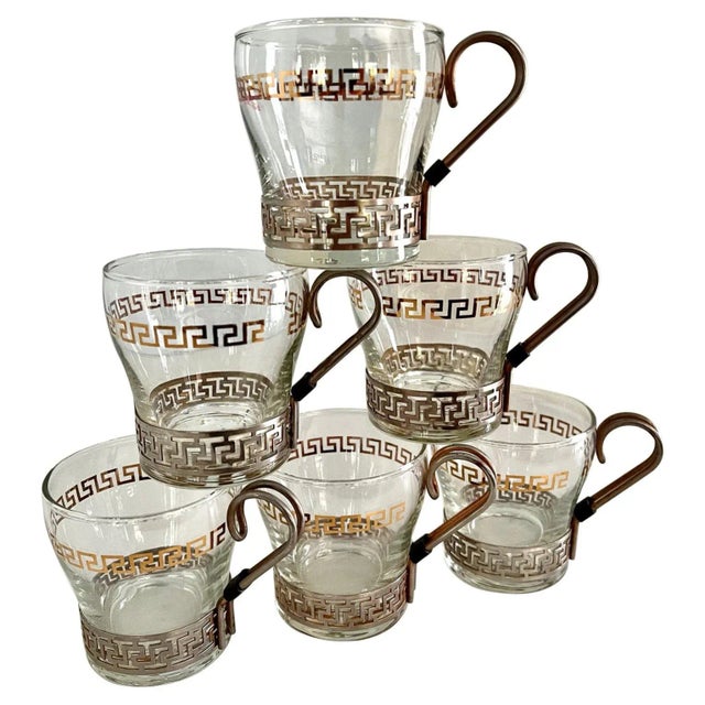 Glasses in Copper Holder with Greek Key Details - Set of 6 For Sale - Image 13 of 13