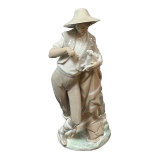 Juan Huerta for Lladró Shepherd Feeding Lamb Porcelain Figurine, Signed For Sale