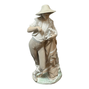 Juan Huerta for Lladró Shepherd Feeding Lamb Porcelain Figurine, Signed