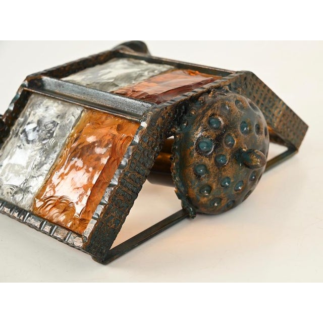 Metal Brutalist Wrought Iron and Amber Glass Sconces from Longobard, Italy, 1970, Set of 2 For Sale - Image 7 of 16