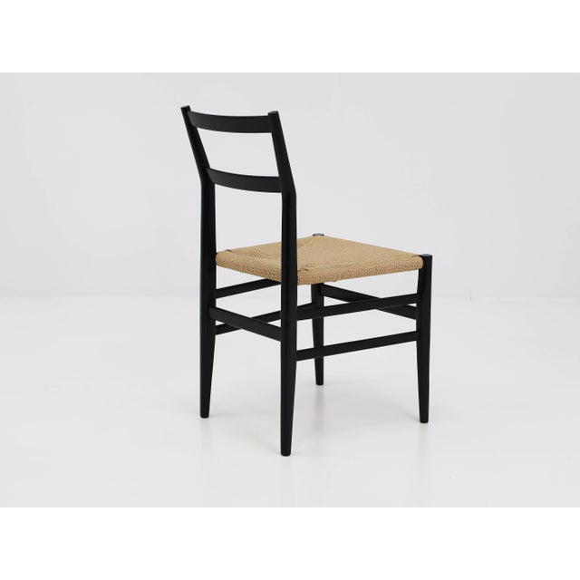 Mid-Century Modern Black Lacquered Chair with Woven Rope Seat by Gio Ponti for Cassina, Italy, 1950s For Sale - Image 3 of 15