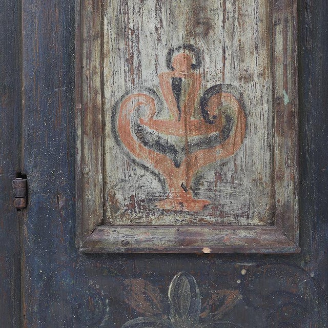 Antique Rustic Farmhouse Folk Art Painted Bridal Cabinet, 1882 For Sale - Image 16 of 18
