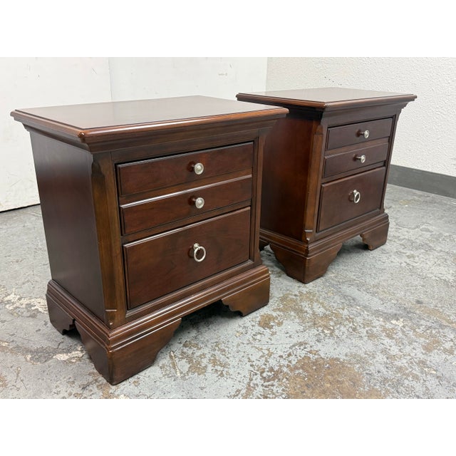 Dark Cherry Two Drawer Nightstands, Pair For Sale - Image 4 of 12