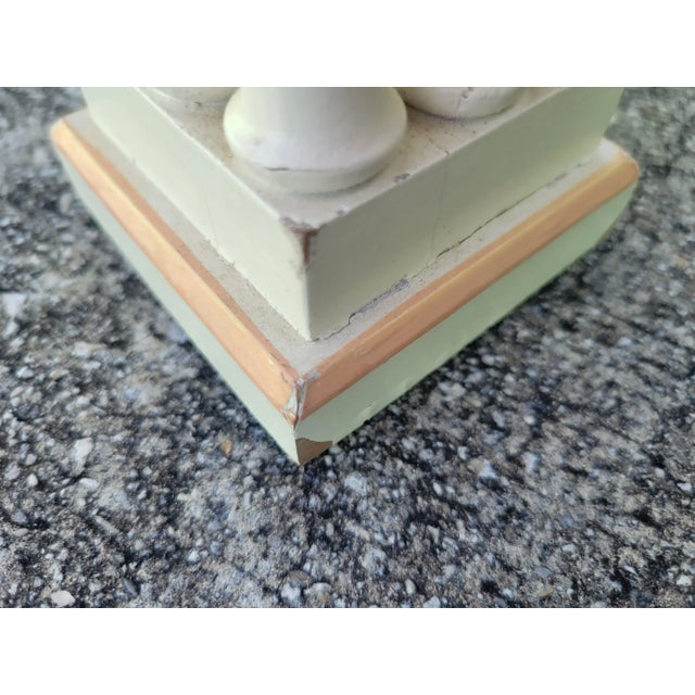 Vintage Thomasville Style Square Faux Bamboo Off White Pink Triple Leg Glass Top Coffee Table For Sale - Image 9 of 10