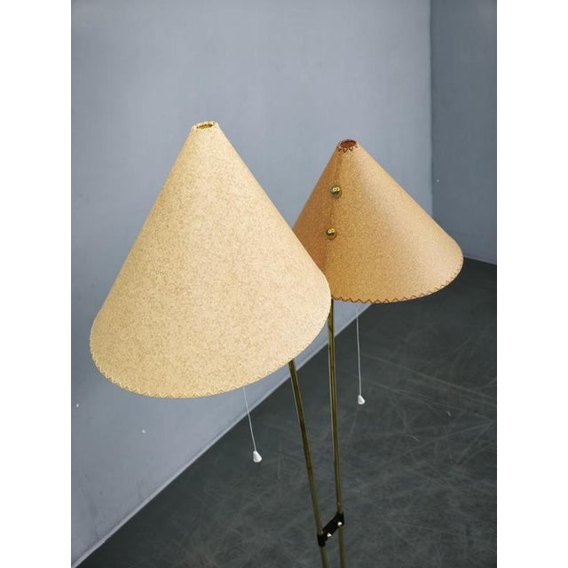 Vintage Japanese Floor Lamp with Twin Handmade Paper Shades, 1960s For Sale - Image 9 of 11