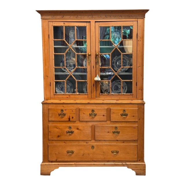 19th Century English One Piece Pine Breakfront For Sale