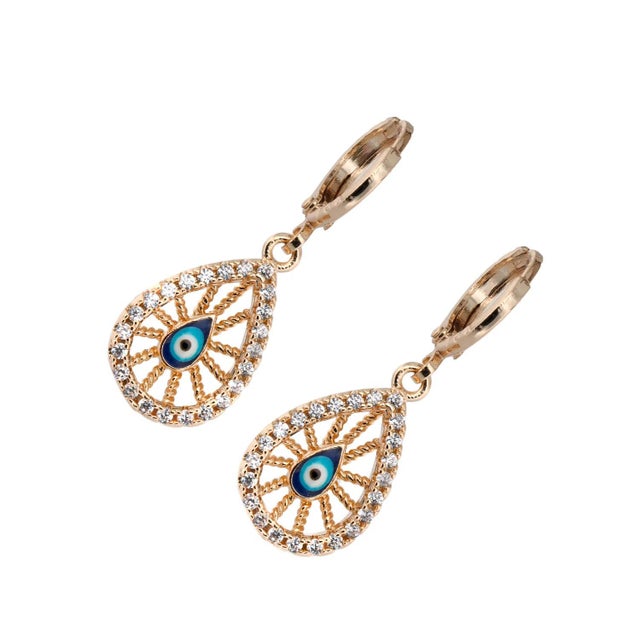 Modern Gold Filigree Evil Eye Earrings, A Pair For Sale - Image 3 of 6