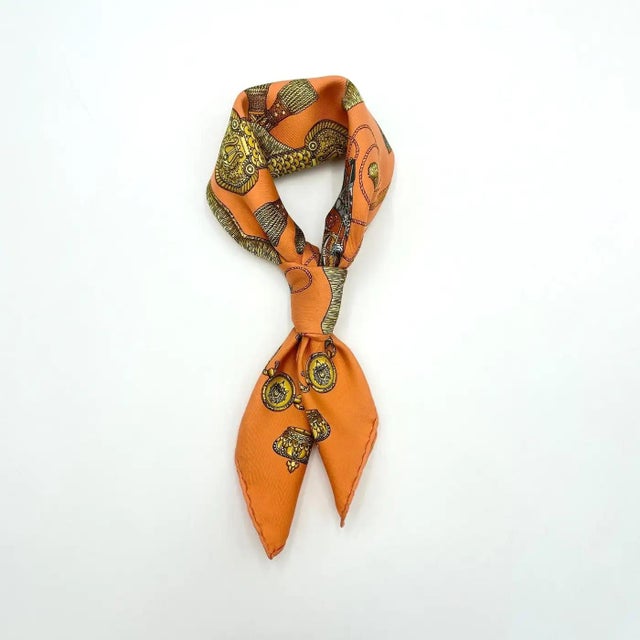 20th Century Classic Orange Silk Carrè Scarf "Les Tambours" by Hermes For Sale - Image 11 of 13