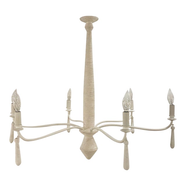 Currey & Company Modern White Twine Donnybrook Chandelier For Sale