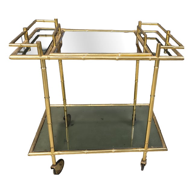 Vintage Brass Faux Bamboo Serving Cart, 1960s For Sale