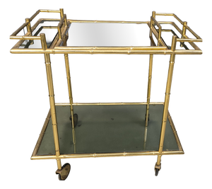 Vintage Brass Faux Bamboo Serving Cart, 1960s