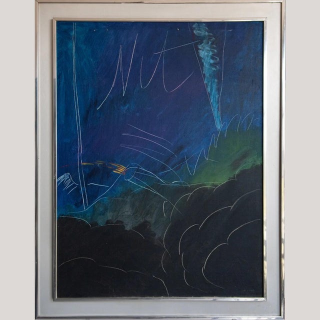 Abstract Nocturnal Composition, 1990s, Oil on Canvas, in Very Good conditions. Designed 1990 to 1999