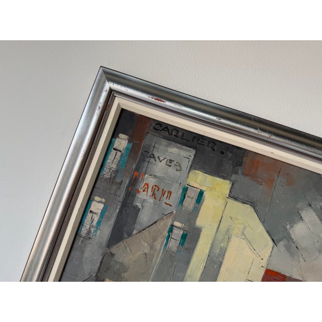 1970’s Mid-Century Impressionist Geometric Abstract Cityscape Oil on Canvas Painting, Framed For Sale - Image 11 of 12