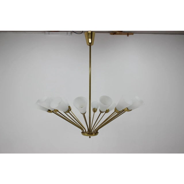 Metal Glass & Brass Chandelier, 1970s For Sale - Image 7 of 10