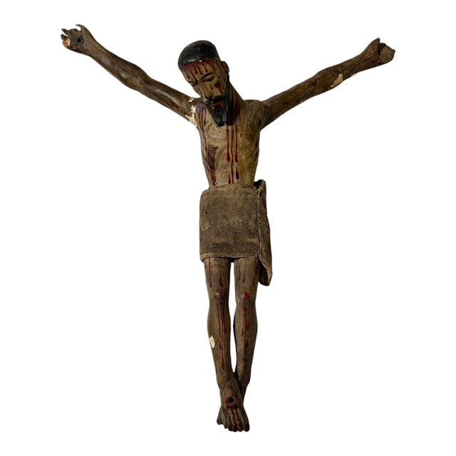 Antique 18th C Corpus Christi Sculpture Crucified Christ Wooden Statue For Sale