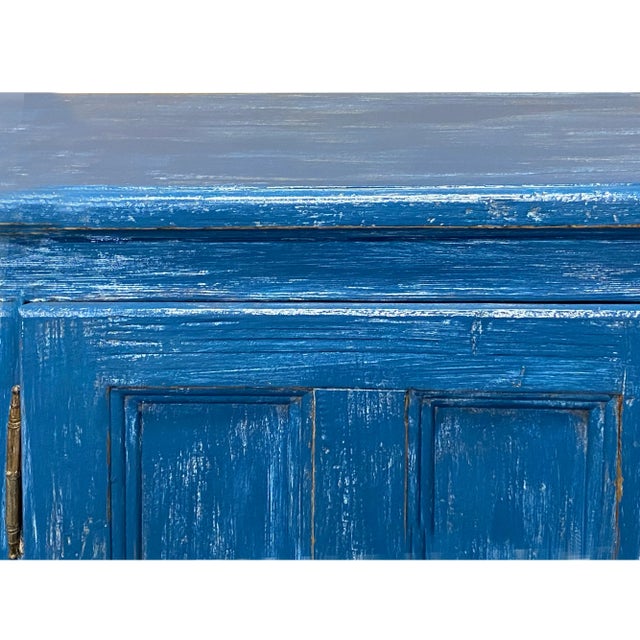 Distressed Blue Lacquer Slim Narrow Single Door Side Cabinet Chest For Sale In San Francisco - Image 6 of 8