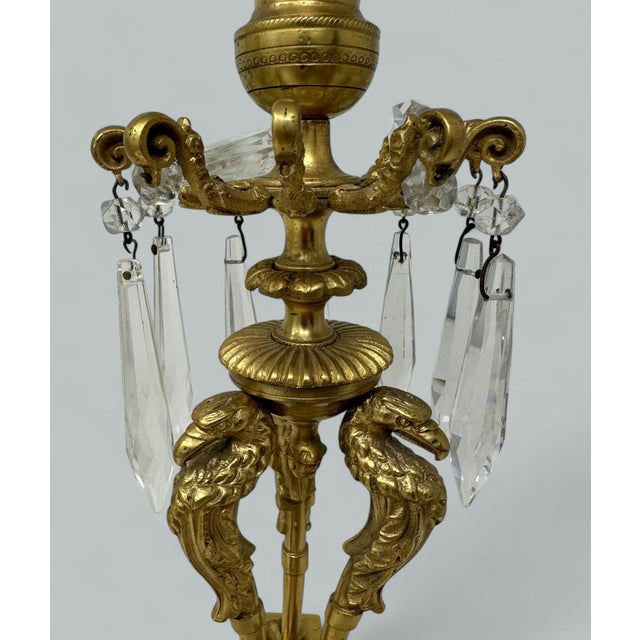 Bronze Antique Pair of English Regency Ormolu Bronze Lusters Candlesticks Candelabra For Sale - Image 8 of 10
