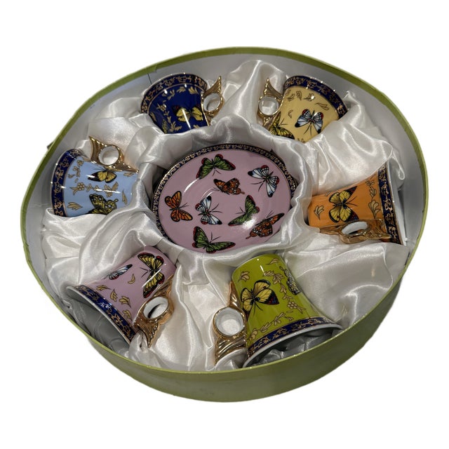 Classic Coffee &Tea Butterfly Porcelain Set 6 pcs with original box For Sale