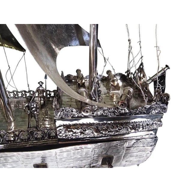 English Silvered Metal Ship, 1880s For Sale - Image 13 of 18
