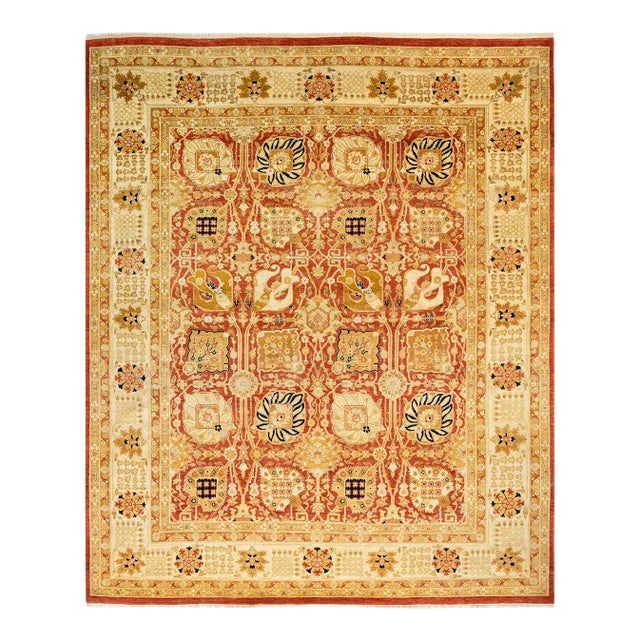 Vintage Traditional Hand Knotted Wool Area Rug, Orange - 8'2" X 9'8" For Sale