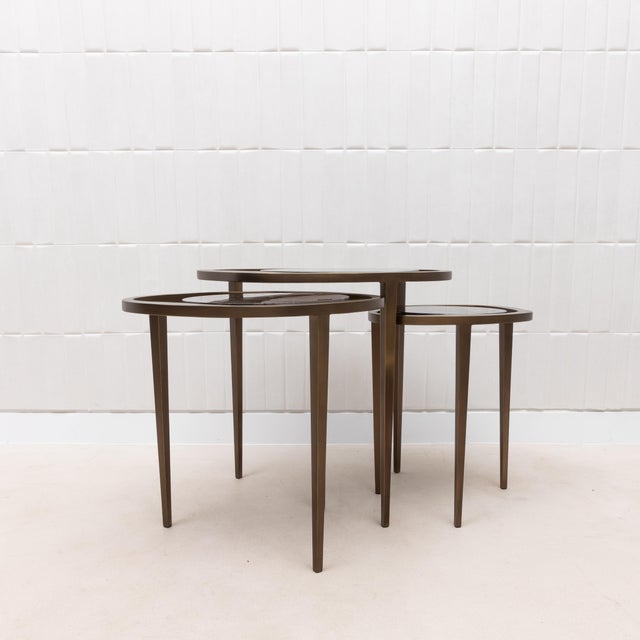 Metal Set of 3 Nesting Tables in Black Quartz With Bronze Patina Brass by R&y Augousti For Sale - Image 7 of 11