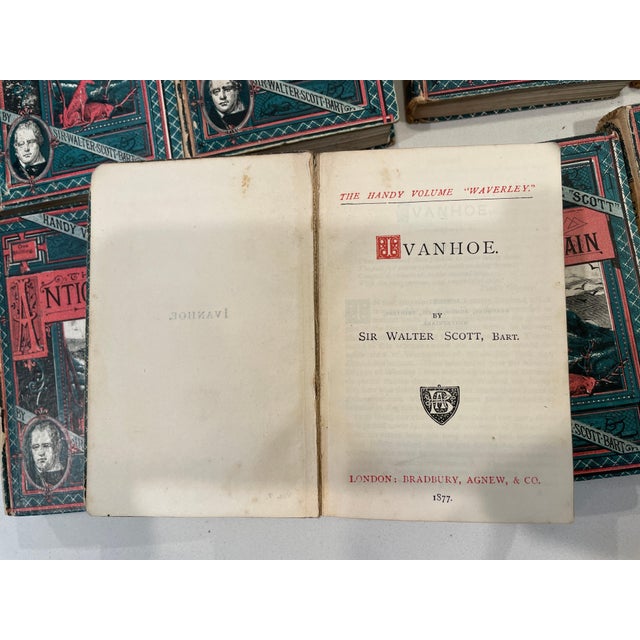 Blue 1877 Sir Walter Scott 31-Volume Set With Original Bookcase For Sale - Image 8 of 18