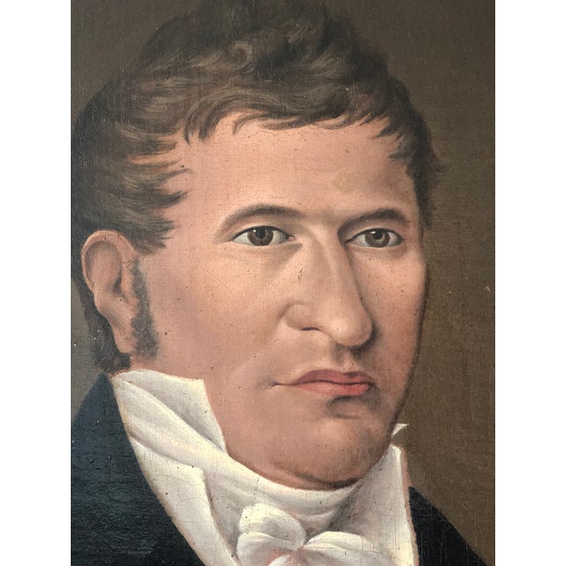 Biedermeier Antique Original Gentleman Oil Painting: 19th Century Biedermeier Portrait For Sale - Image 3 of 12