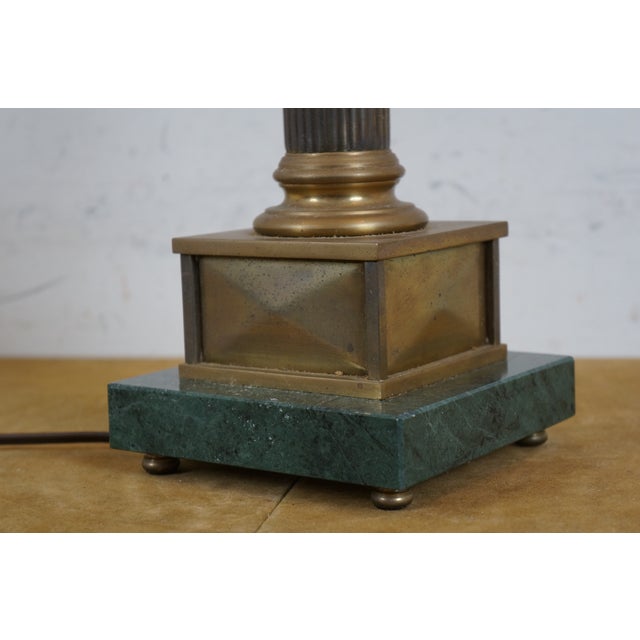 Vintage Neoclassical Style Brass & Marble Corinthian Column Table Lamp For Sale - Image 10 of 11