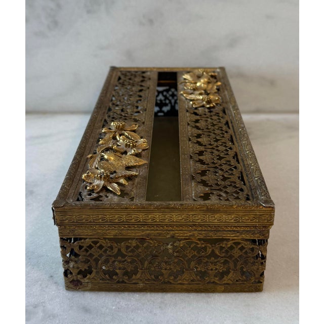 Hollywood Regency Vintage Hollywood Regency Gold Filigree Tissue Box Cover For Sale - Image 3 of 12