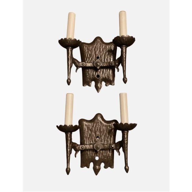 16th Century Vintage Gothic Iron Two Armed Wall Sconce For Sale - Image 5 of 5