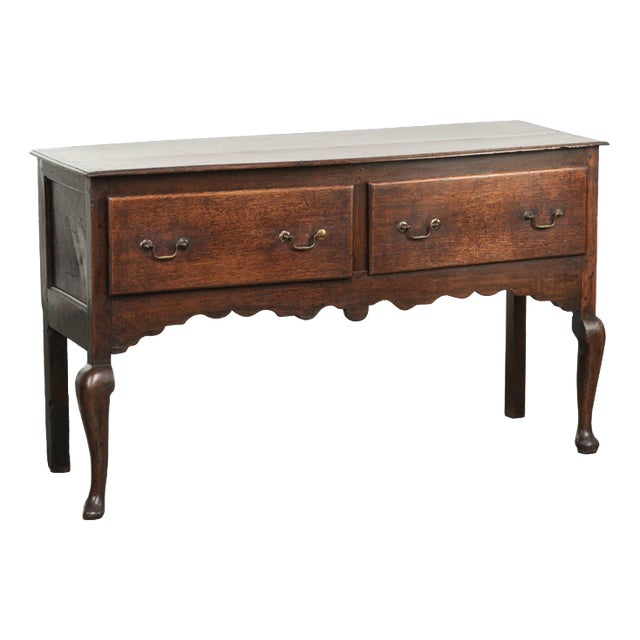 Antique English Oak Dresser with Brass Handles, 1700s For Sale