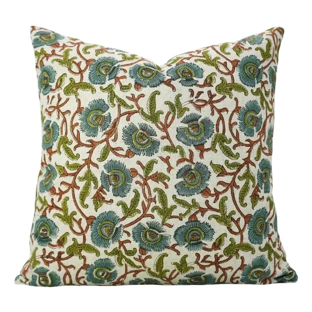 Fabdivine Handmade Block Printed Cushion Cover 18x18 Inch Cotton Linen- Vasundhra For Sale
