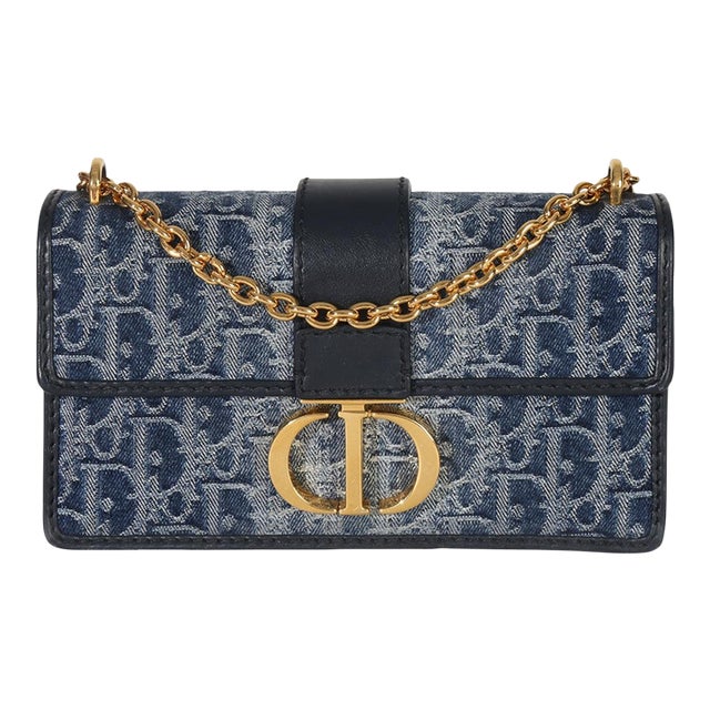 Blue Denim Oblique 30 Montaigne East West Chain Bag For Sale