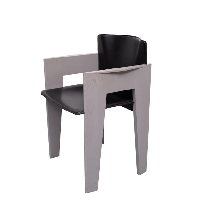 Postmodern Leather & Wood Dining Chairs by Arnold Merckx for Arco, 1980s, Set of 5 For Sale - Image 3 of 18