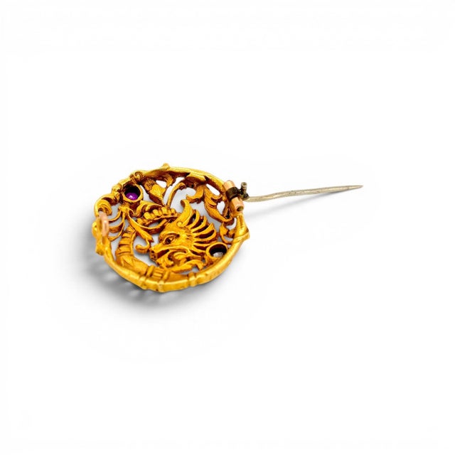 Early 20th Century Antique Art Nouveau 18k Gold Chimera Brooch, Ruby & Diamond - Andre Kauffer For Sale - Image 5 of 8