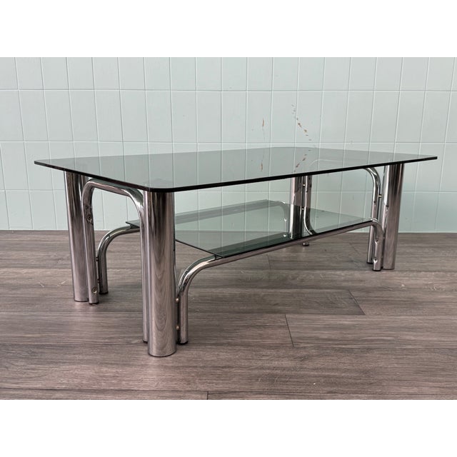Italian Coffee Table in Chromed Steel and Smoked Glass, 1970s For Sale - Image 10 of 13