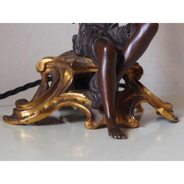 Antique Victorian Rococo Revival French Bronze Harpist Candelabra Table Lamp, 1870s For Sale - Image 10 of 18