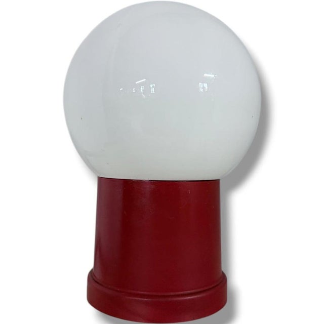 Glass Vintage Space Age Red Mushroom Lamp Red with Opaline Glass For Sale - Image 7 of 9