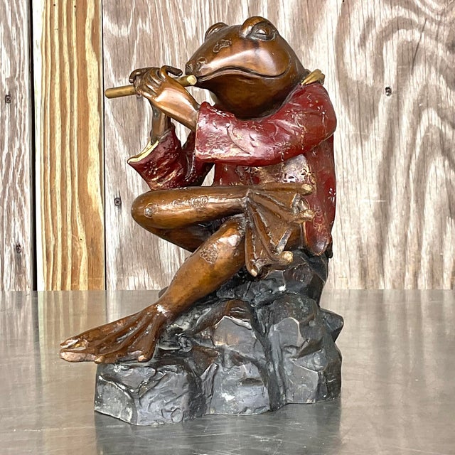 Vintage Boho Bronze Crossed Legged Frog For Sale - Image 4 of 5