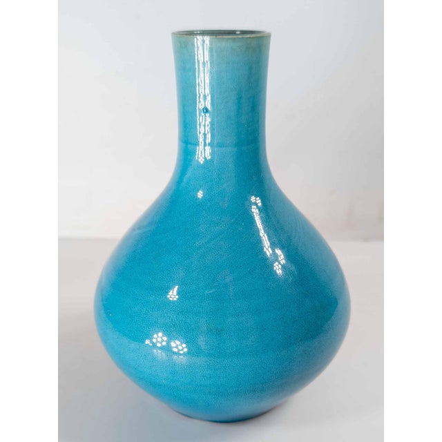 Japanese 20th Century Japanese Electric Blue Turquoise Kangxi Style Bottle Vase For Sale - Image 3 of 16