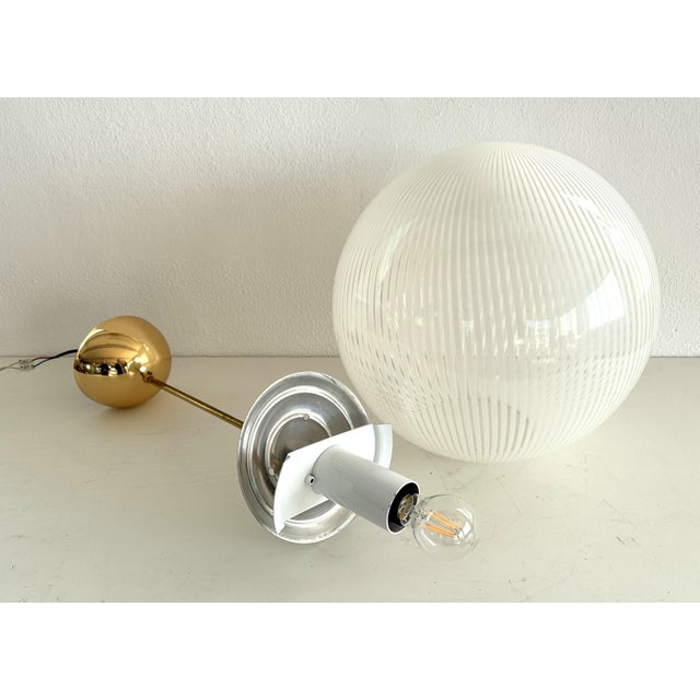 Vintage Brass Pendant with Murano Tessuto Glass Sphere from Venini, 1970s For Sale - Image 15 of 16