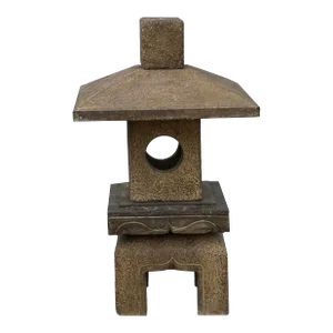 Chinese Gray Brown Square Top Pagoda Shape Garden Stone Lantern