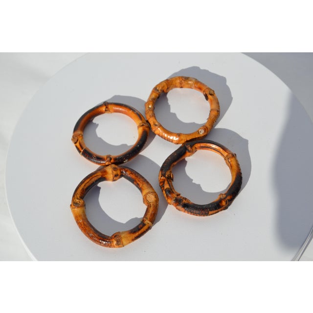 Wood Burnt Bamboo Napkin Rings- Set of 4 For Sale - Image 7 of 8