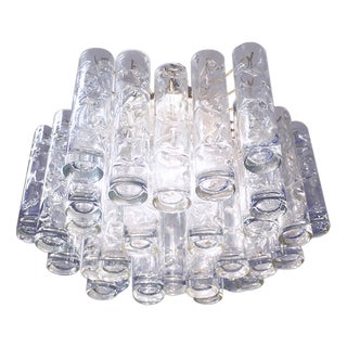 German Lava Flush Mount in Murano Glass Tubes and Brass from Doria Leuchten, 1960 For Sale