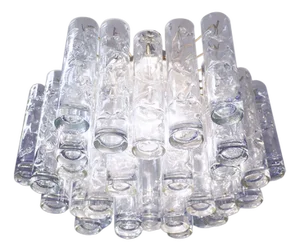 German Lava Flush Mount in Murano Glass Tubes and Brass from Doria Leuchten, 1960
