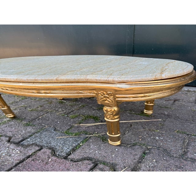 Gold 1950 French Louis XVI Gold Beech Marble Coffee Table - 1 Pc For Sale - Image 8 of 12